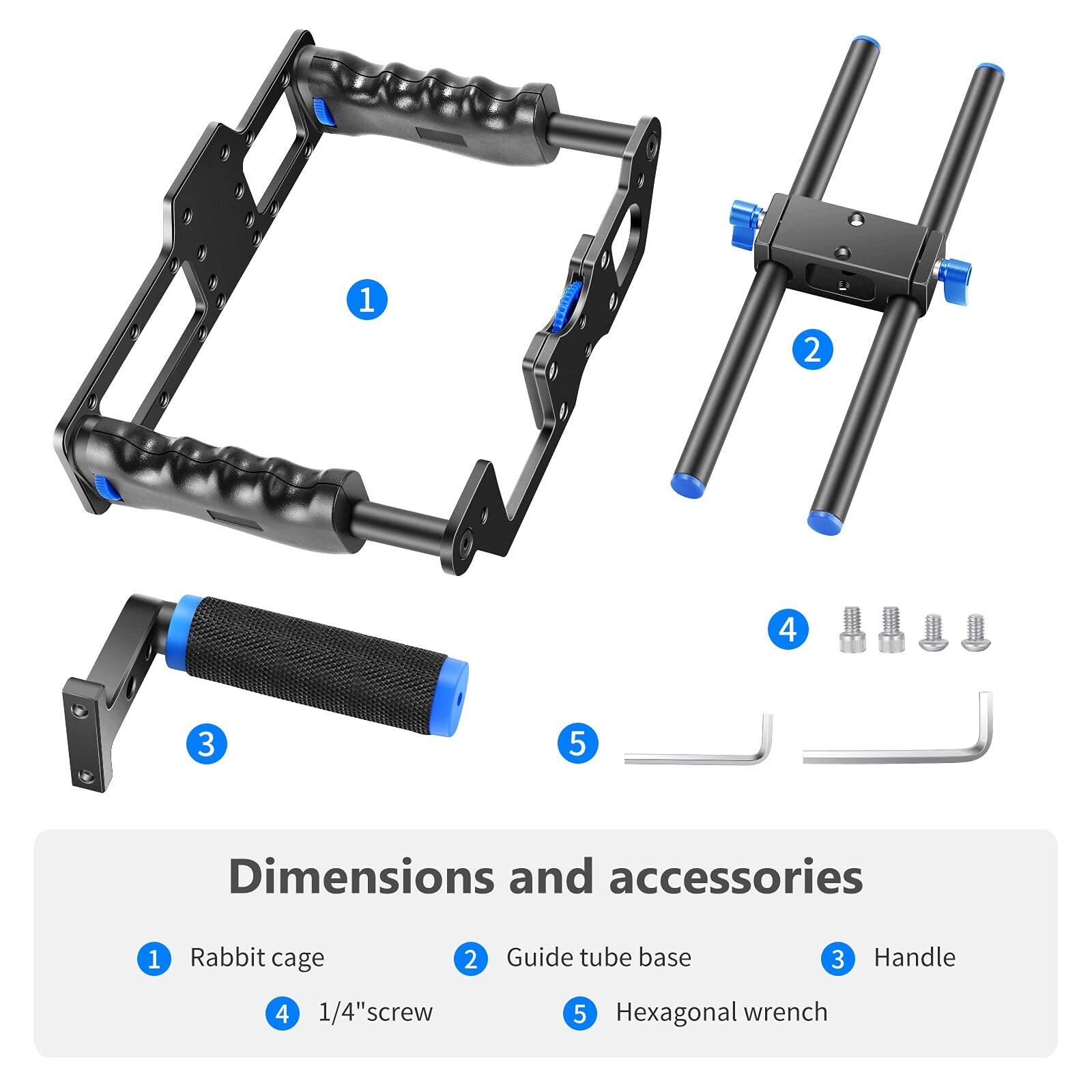 1. Rabbit cage  
2. Guide tube base  
3. Handle  
4. 1/4" screw  
5. Hexagonal wrench