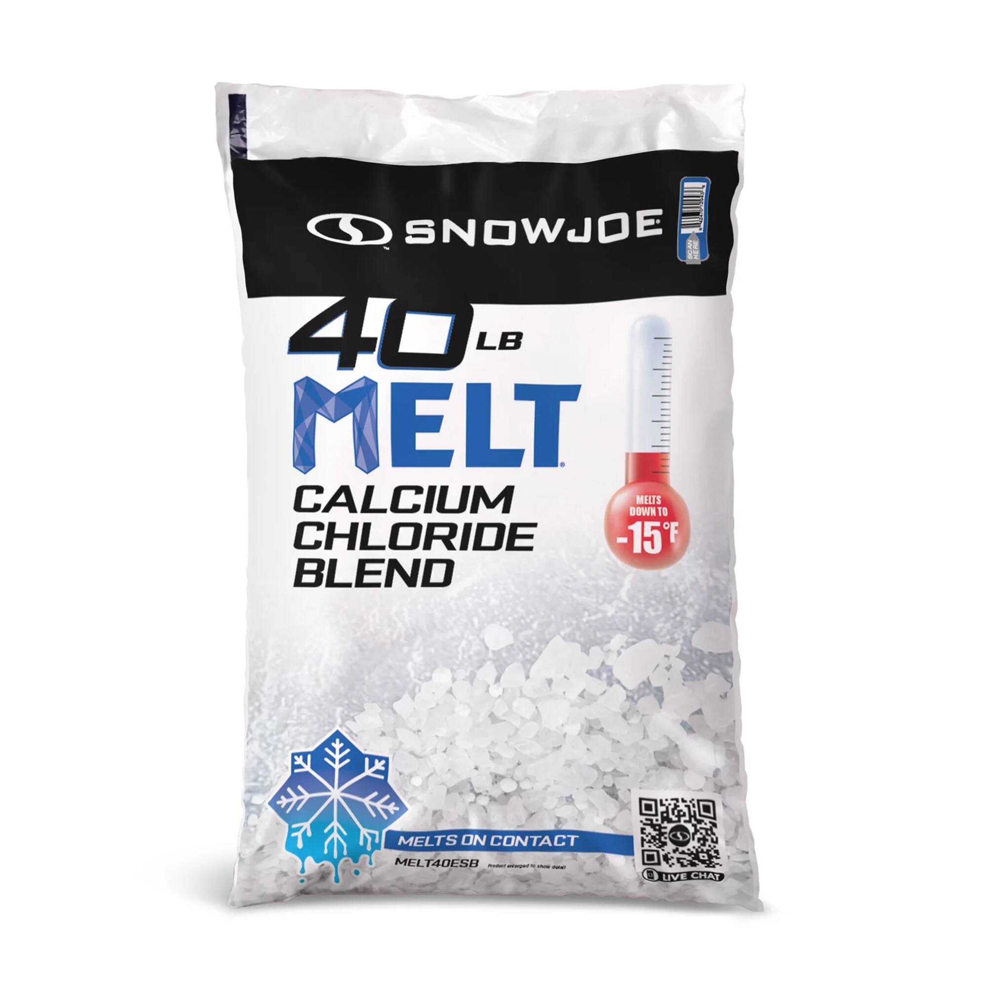 SNOWJOE  
40 LB MELT  
CALCIUM CHLORIDE BLEND  
MELTS DOWN TO -15°F  
MELTS ON CONTACT  
LIVE CHAT
