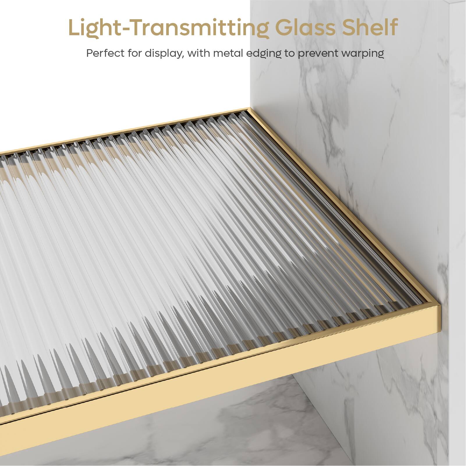 Light-Transmitting Glass Shelf: Perfect for display, with metal edging to prevent warping.