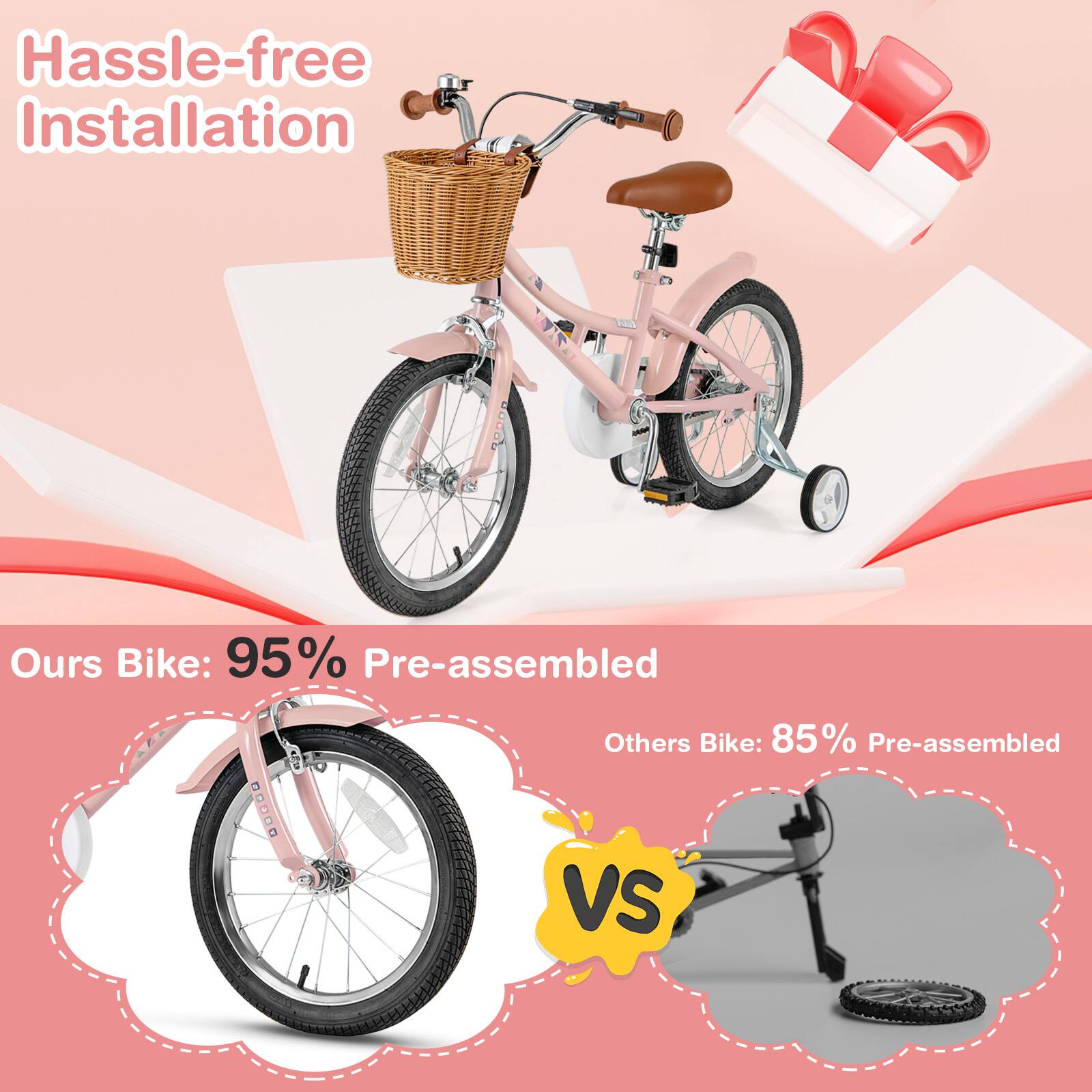 Hassle-free Installation

Ours Bike: 95% Pre-assembled

Others Bike: 85% Pre-assembled

VS