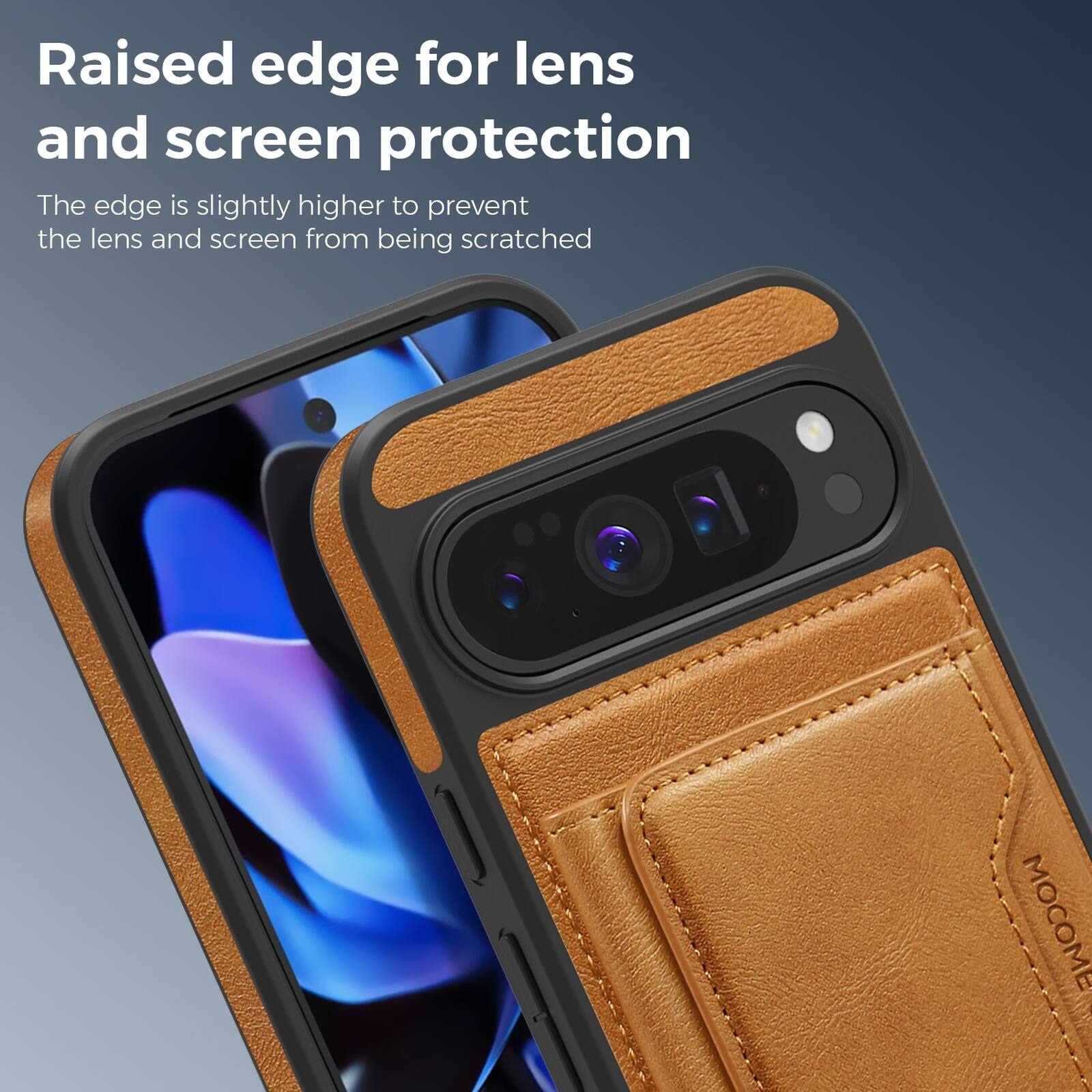 Raised edge for lens and screen protection

The edge is slightly higher to prevent the lens and screen from being scratched