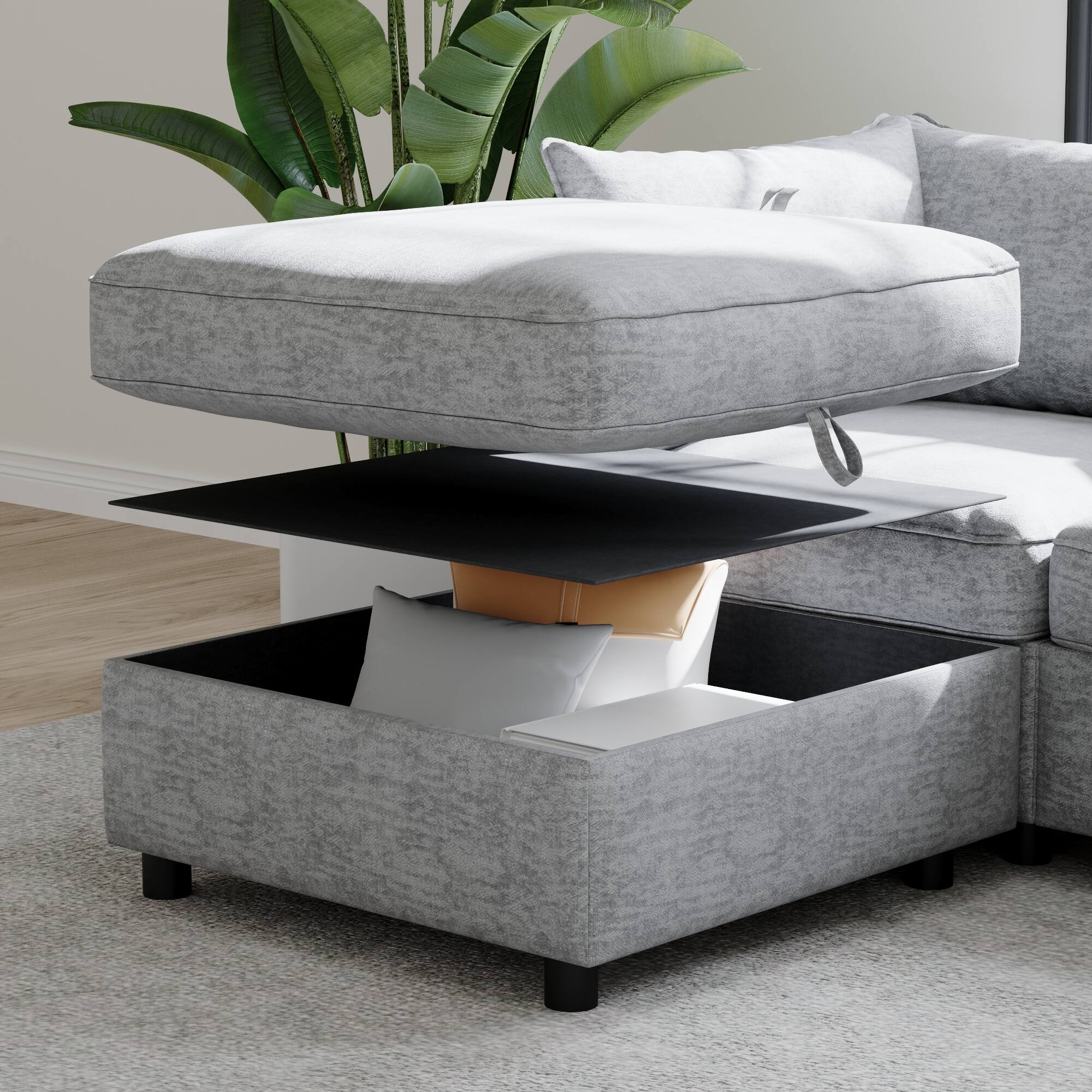 Left. TinyHomie - Modular Sectional Sofa Seat with Storage Convertible Sleeper - gray.