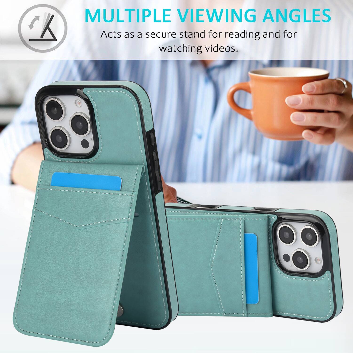 MULTIPLE VIEWING ANGLES  
Acts as a secure stand for reading and for watching videos.