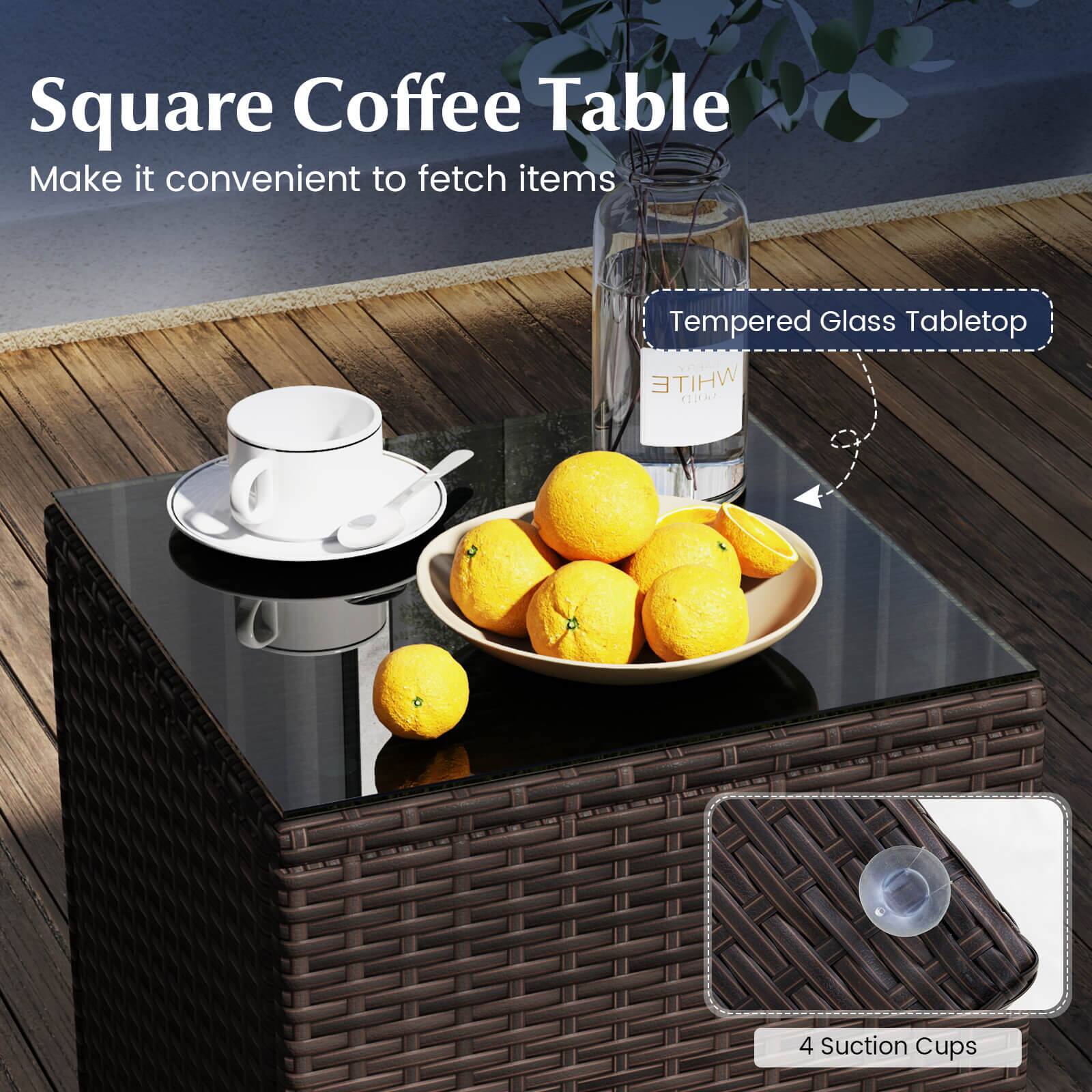 Square Coffee Table, Make it convenient to fetch items, Tempered Glass Tabletop, 4 Suction Cups