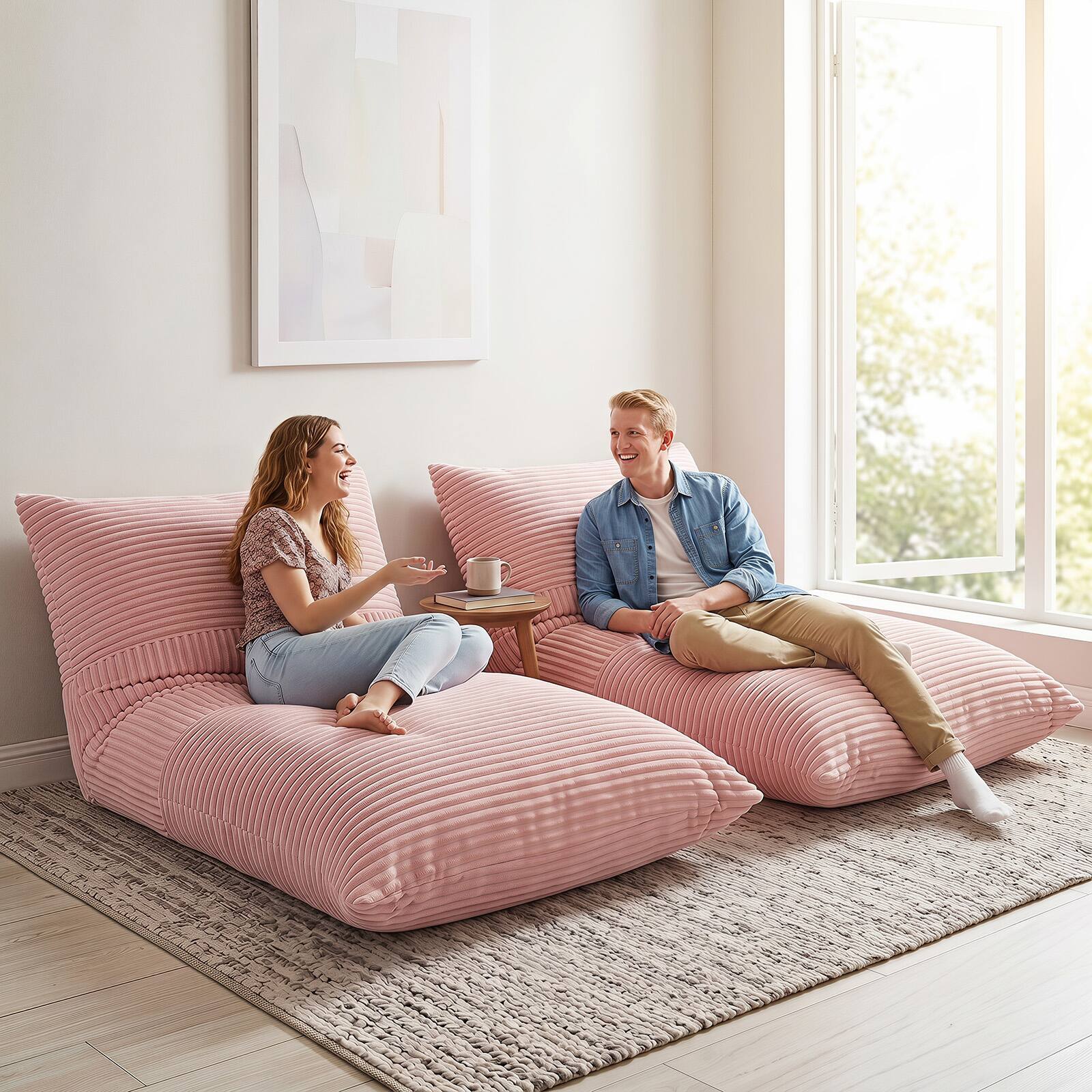 Alt View 1. Costway - Costway 3-in-1 Bean Bag Chair with Soft Crushed Sponge Comfy Corduroy Fabric Zippered Cover - Pink.