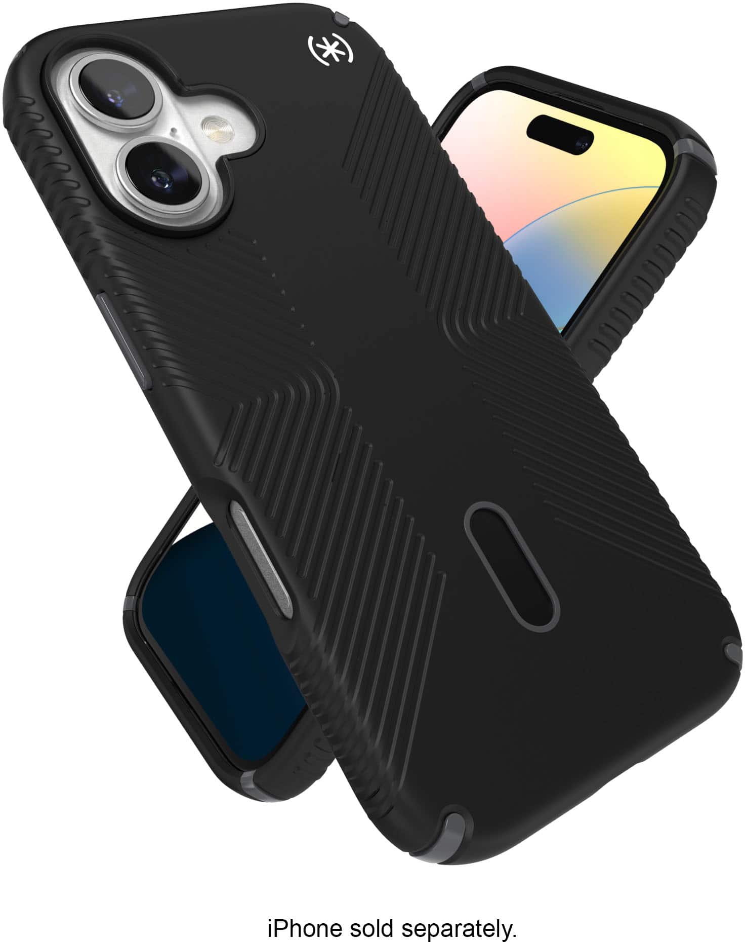 The image shows a black case for an iPhone, which is sold separately.