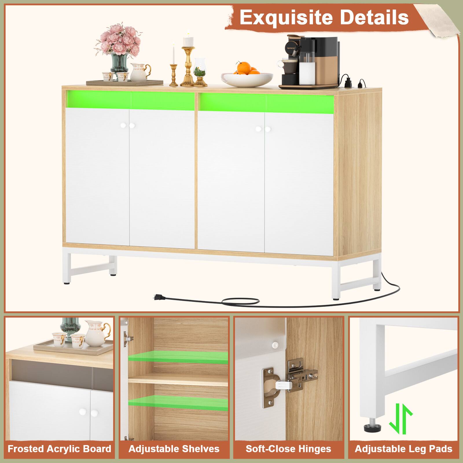 Exquisite Details

- Frosted Acrylic Board
- Adjustable Shelves
- Soft-Close Hinges
- Adjustable Leg Pads