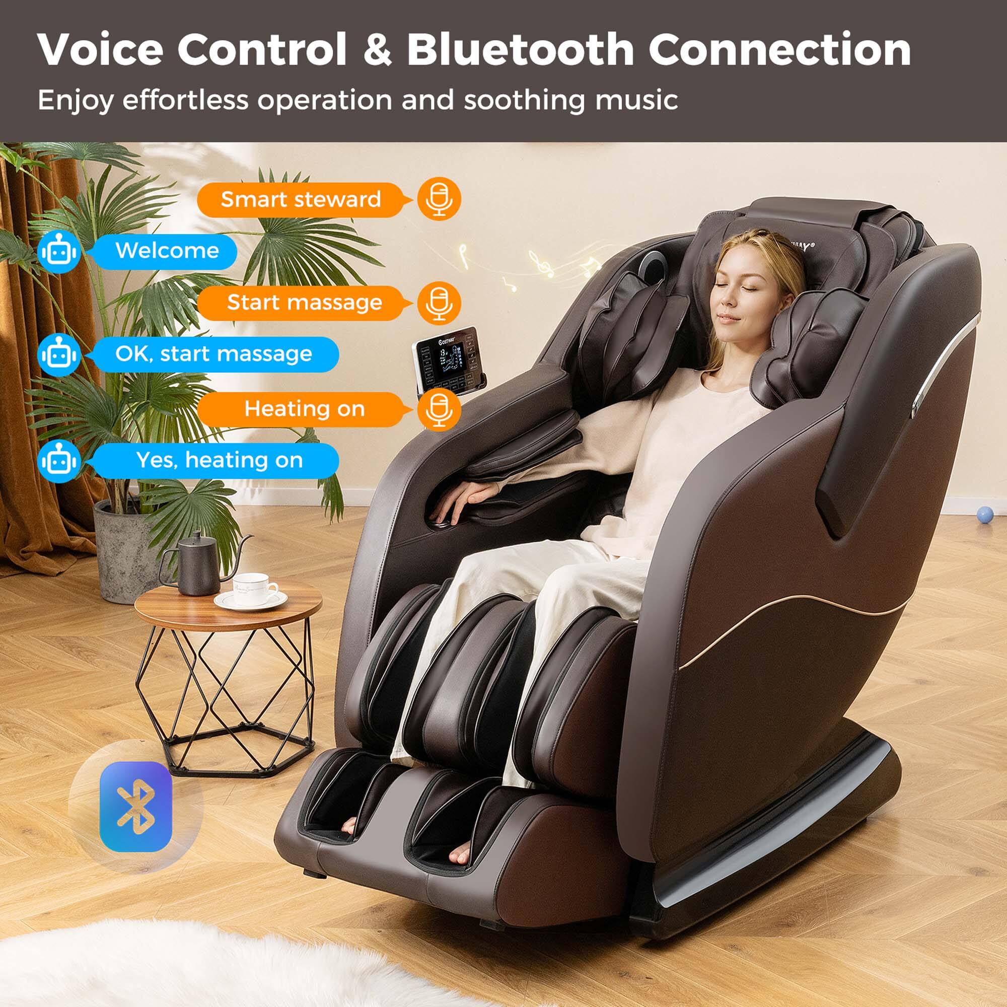 Voice Control & Bluetooth Connection: Enjoy effortless operation and soothing music. Smart steward. Welcome. Start massage. OK, start massage. Heating on - d. Yes, heating on.