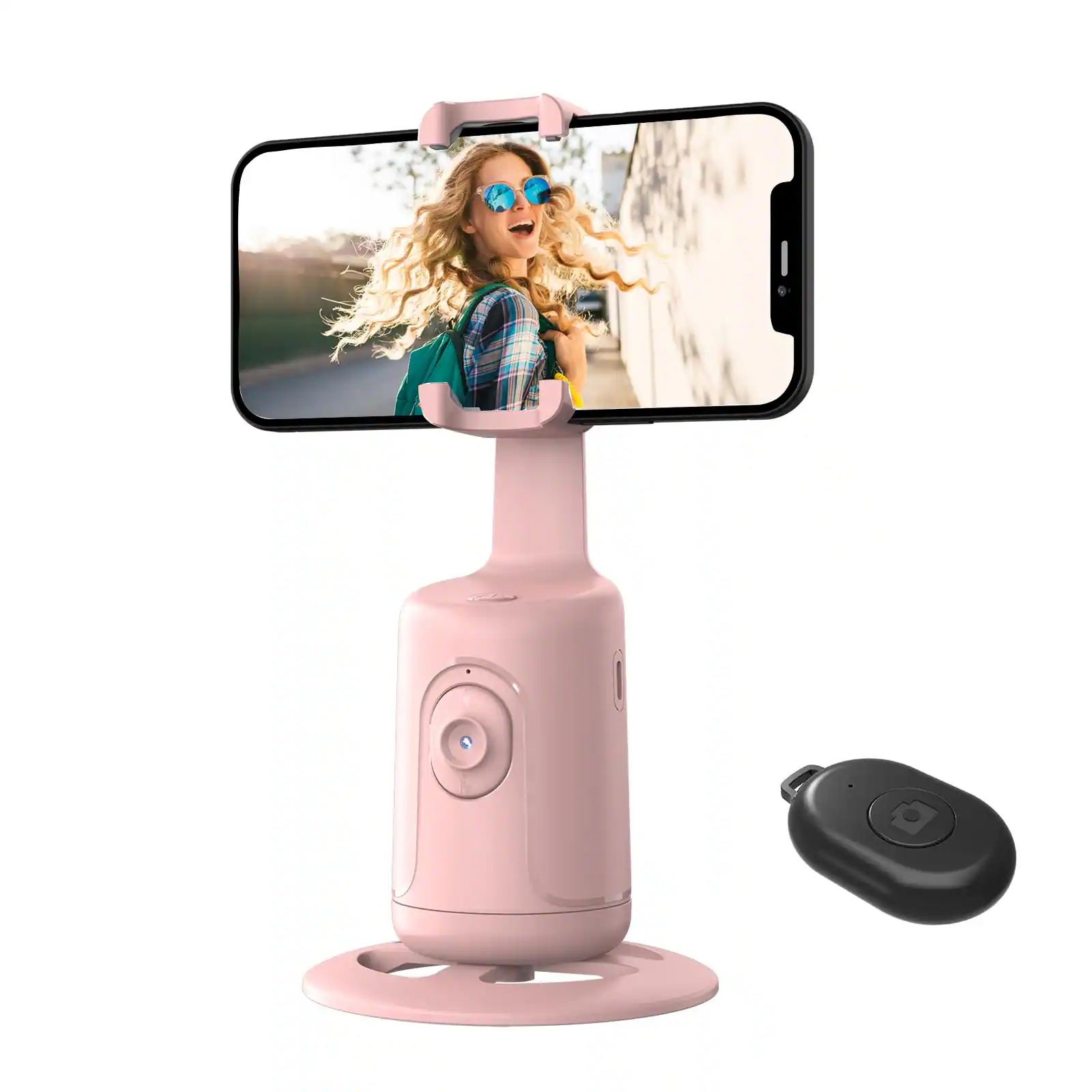 Alt View 1. PRIMEPLUS - Auto Tracking Phone Gimbal & Tripod, 360° Face/Object Tracking Selfie Stick Stabilizer for Vlog Live Streaming (White) - Pink.