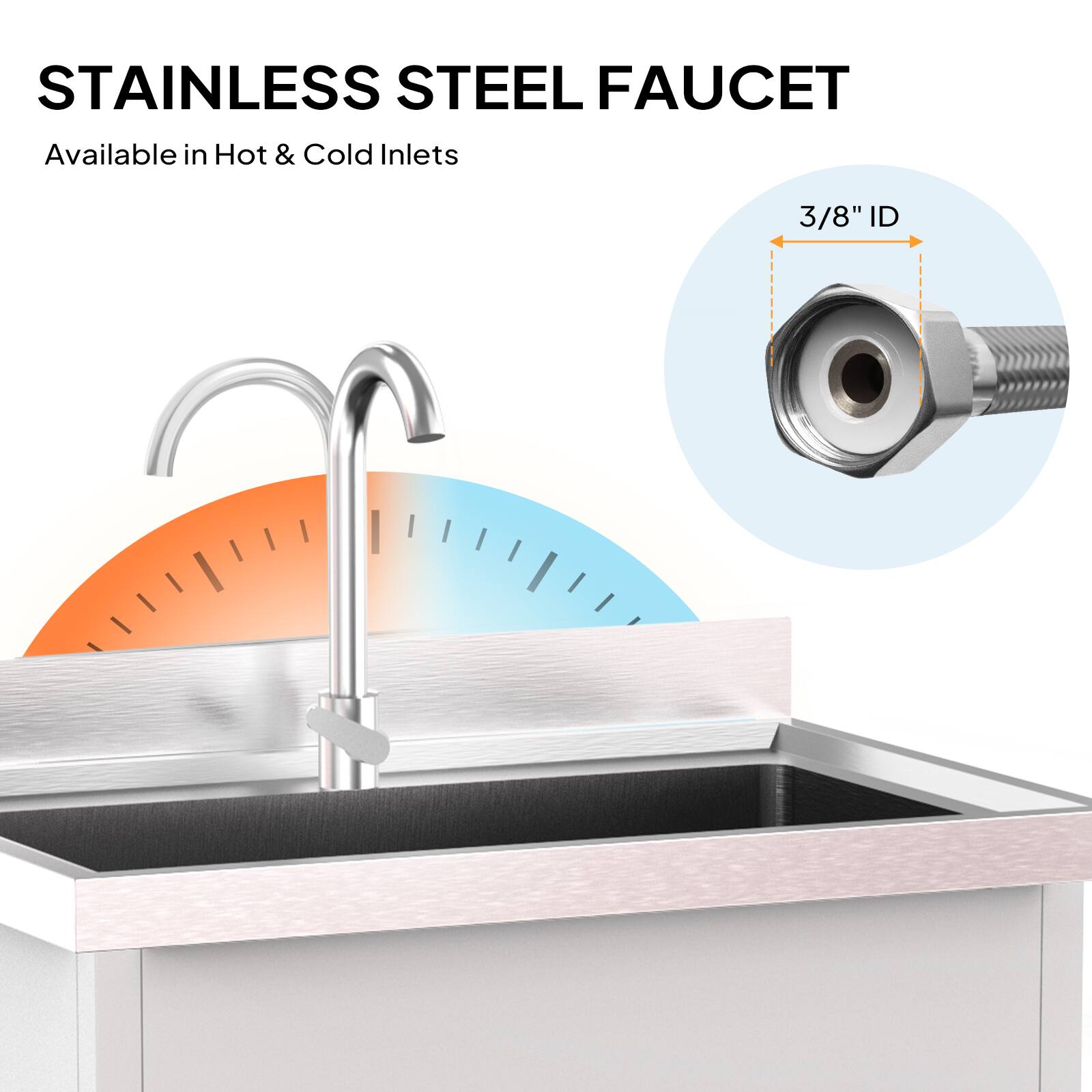 STAINLESS STEEL FAUCET  
Available in Hot & Cold Inlets  
3/8" ID