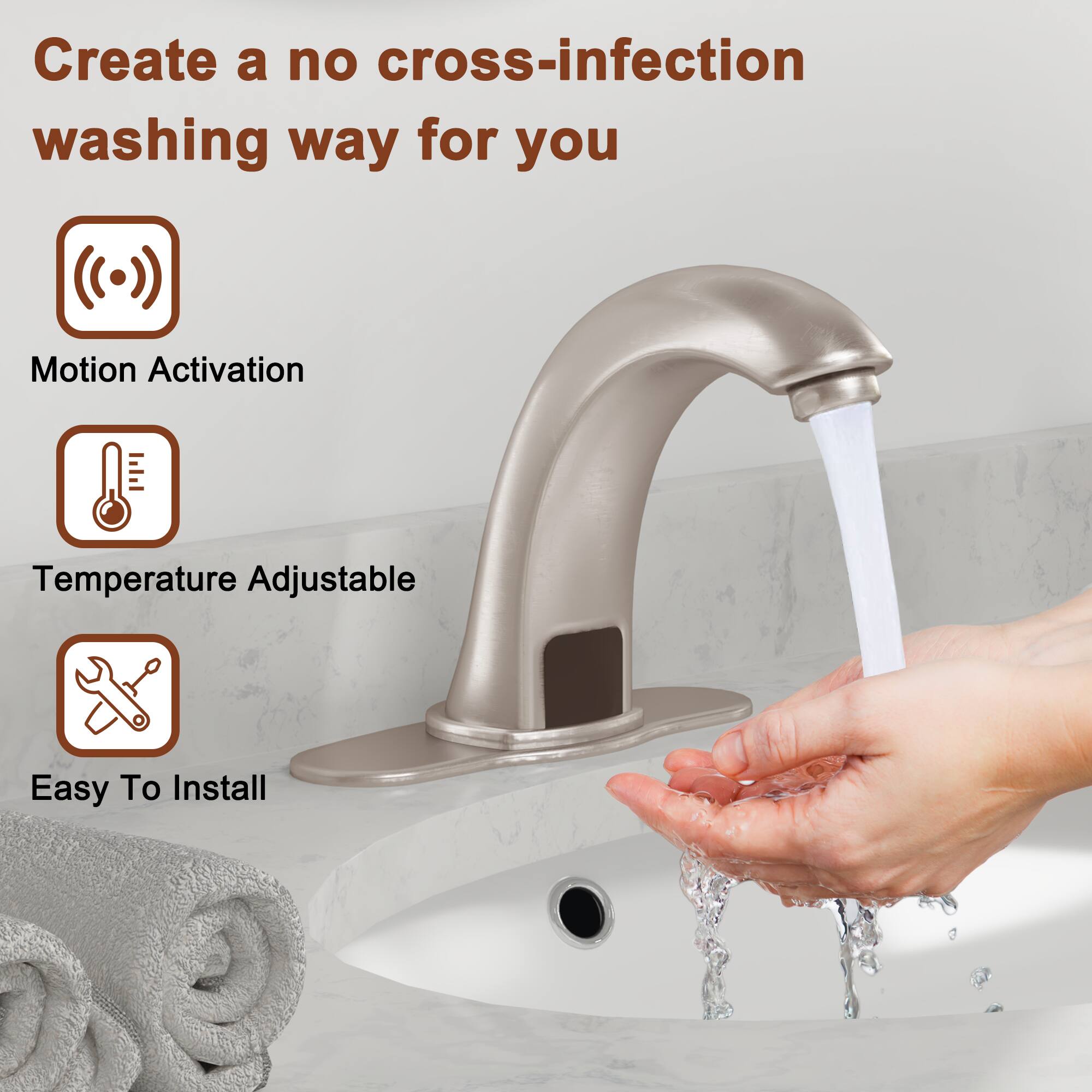 Create a no cross-infection washing way for you

- Motion Activation
- Temperature Adjustable
- Easy To Install
