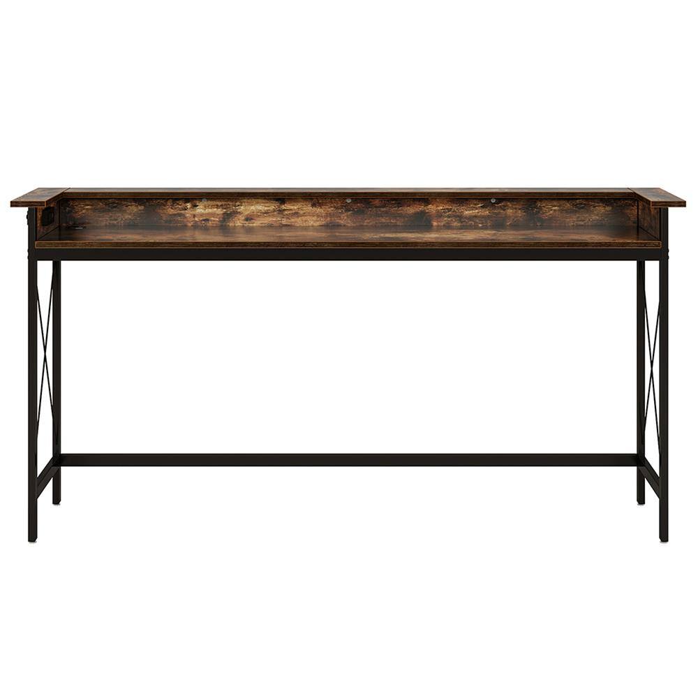 Left. Kadyn - Entryway Table, Console Sofa Table,Industrial Console Table, 70.9" Sofa Table with Outlets and USB Ports,Rustic Brown - Brown.