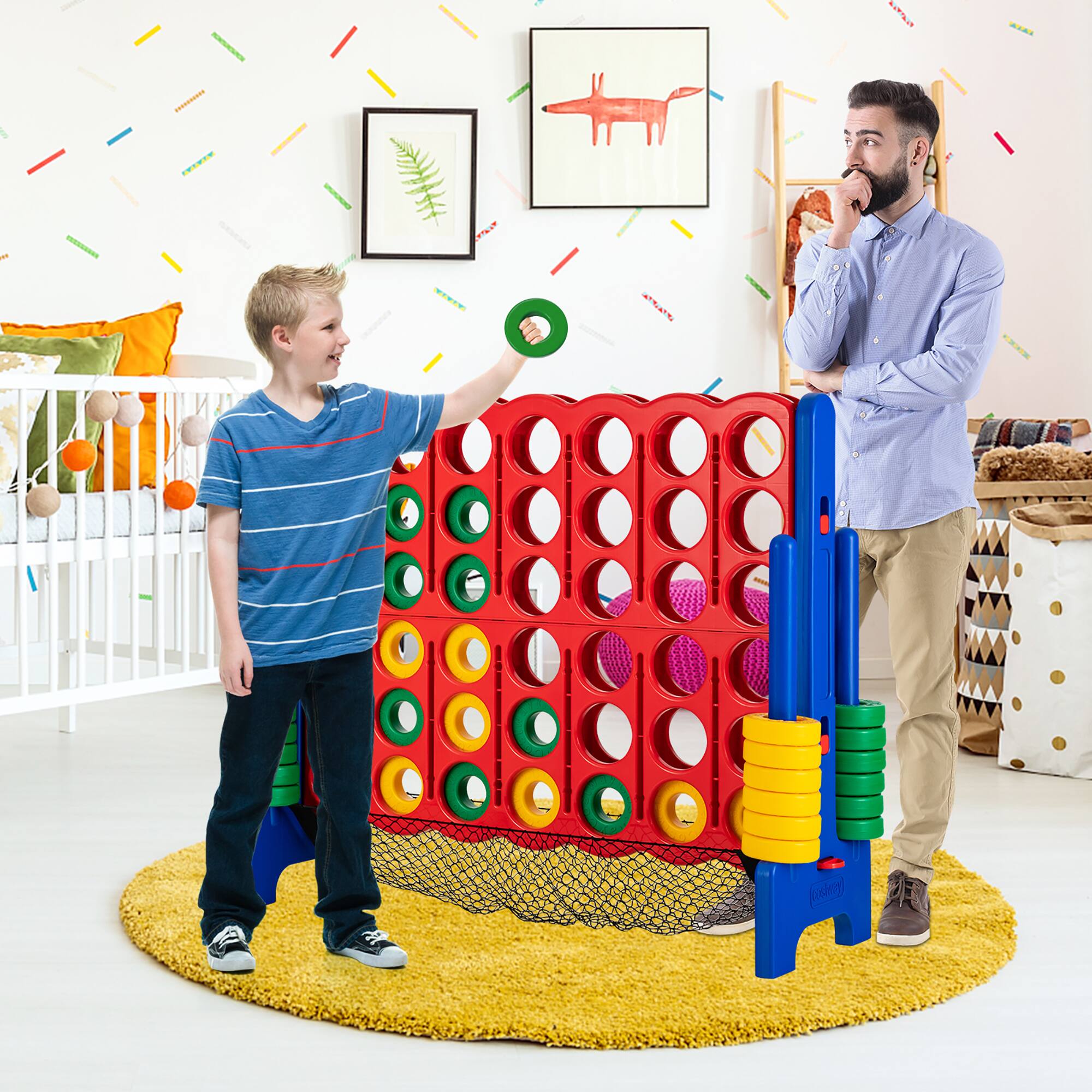 Alt View 9. Costway - Costway 4-to-Score Giant Game Set 4-in-a-Row Connect Game W/Net Storage for Kids & Adult - Red,Blue.