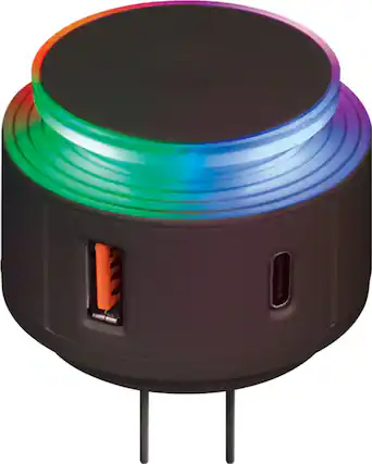 Front. Lucid - LED Dual Port Wall Charger - Black.