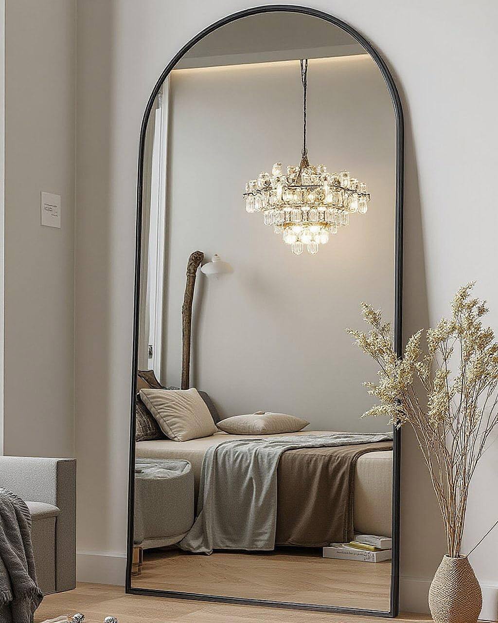 Front. Hanke - Arched Full Length Mirror - Wall floor Mounted With Stand Shatter-proof Glass & Aluminum Frame Body Bedroom - 71"x26"black 71"L x 26"W.