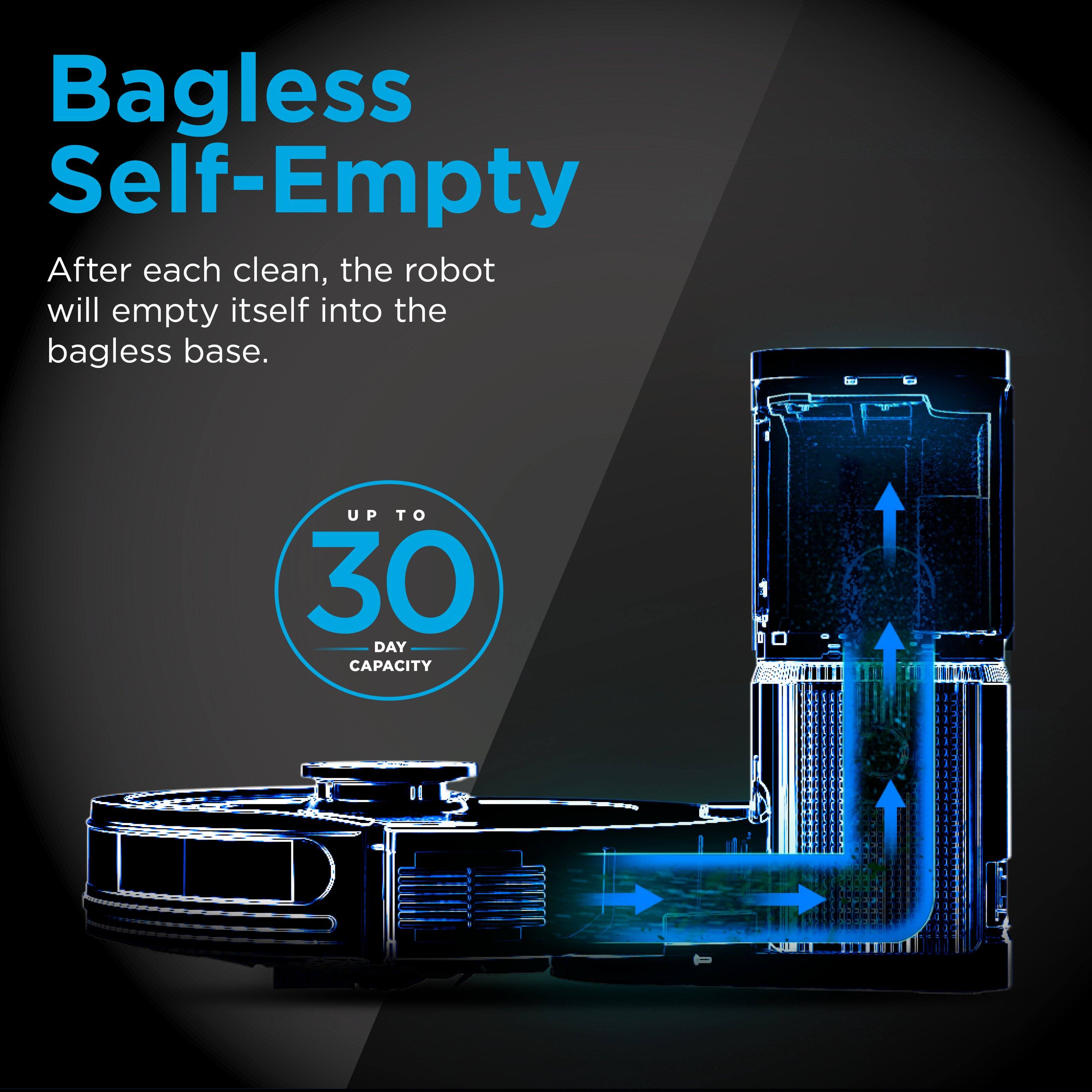 Bagless Self-Empty

After each clean, the robot will empty itself into the bagless base.

UP TO 30 DAY CAPACITY