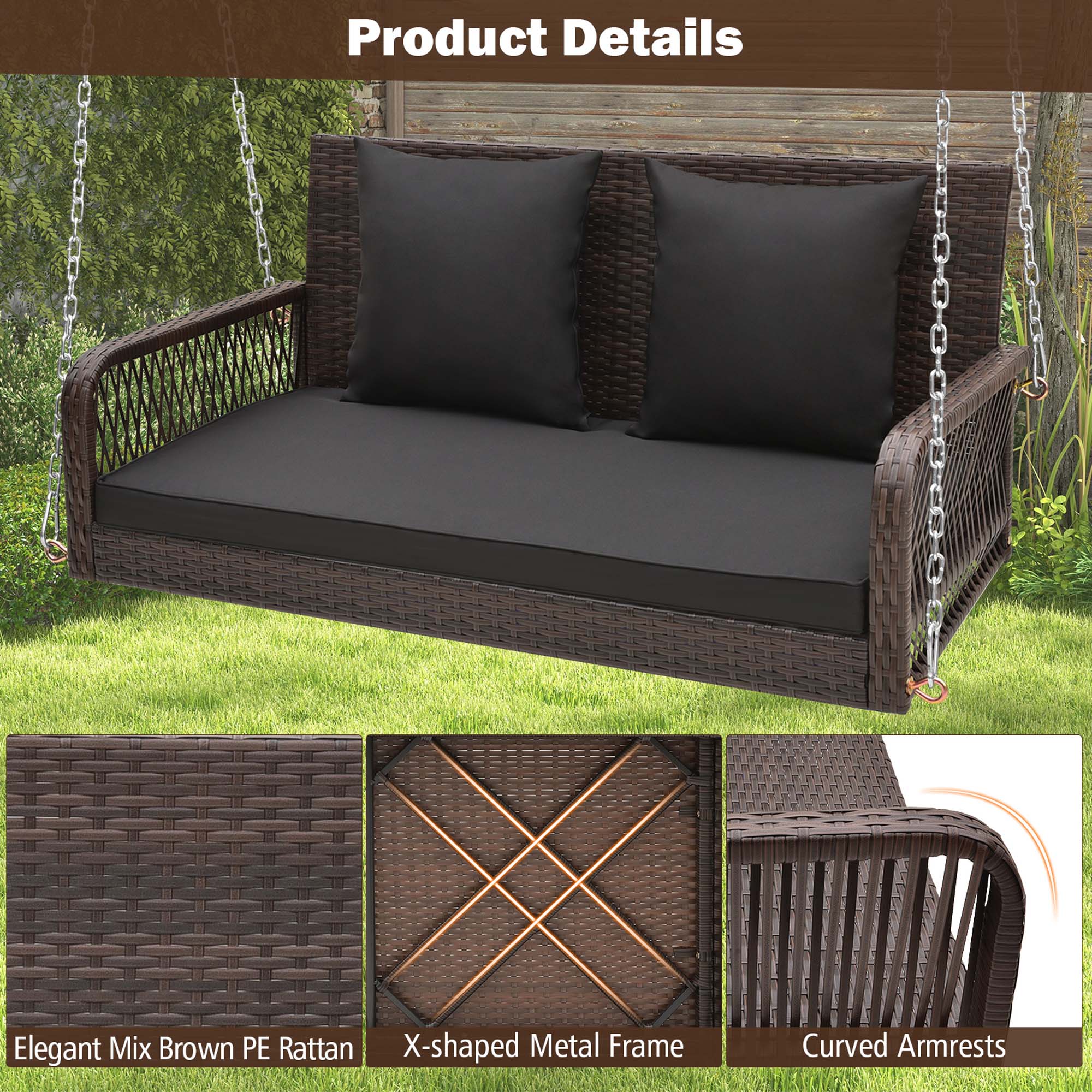 Product Details
Elegant Mix Brown PE Rattan
X-shaped Metal Frame
Curved Armrests