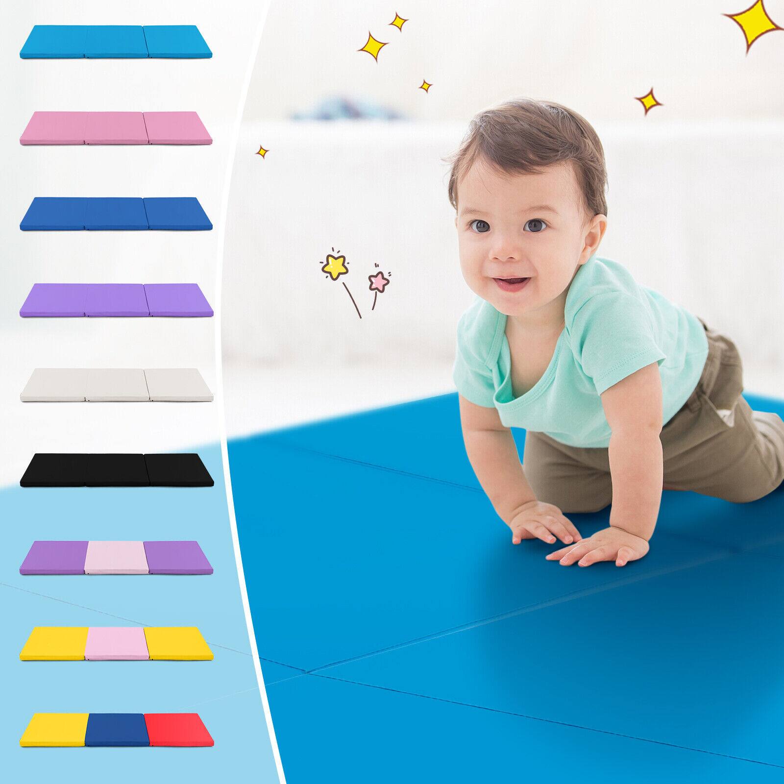 Alt View 1. SlickBlue - Tri-Fold Gym Mat with Handles and Removable Zippered Cover for Training - Blue.