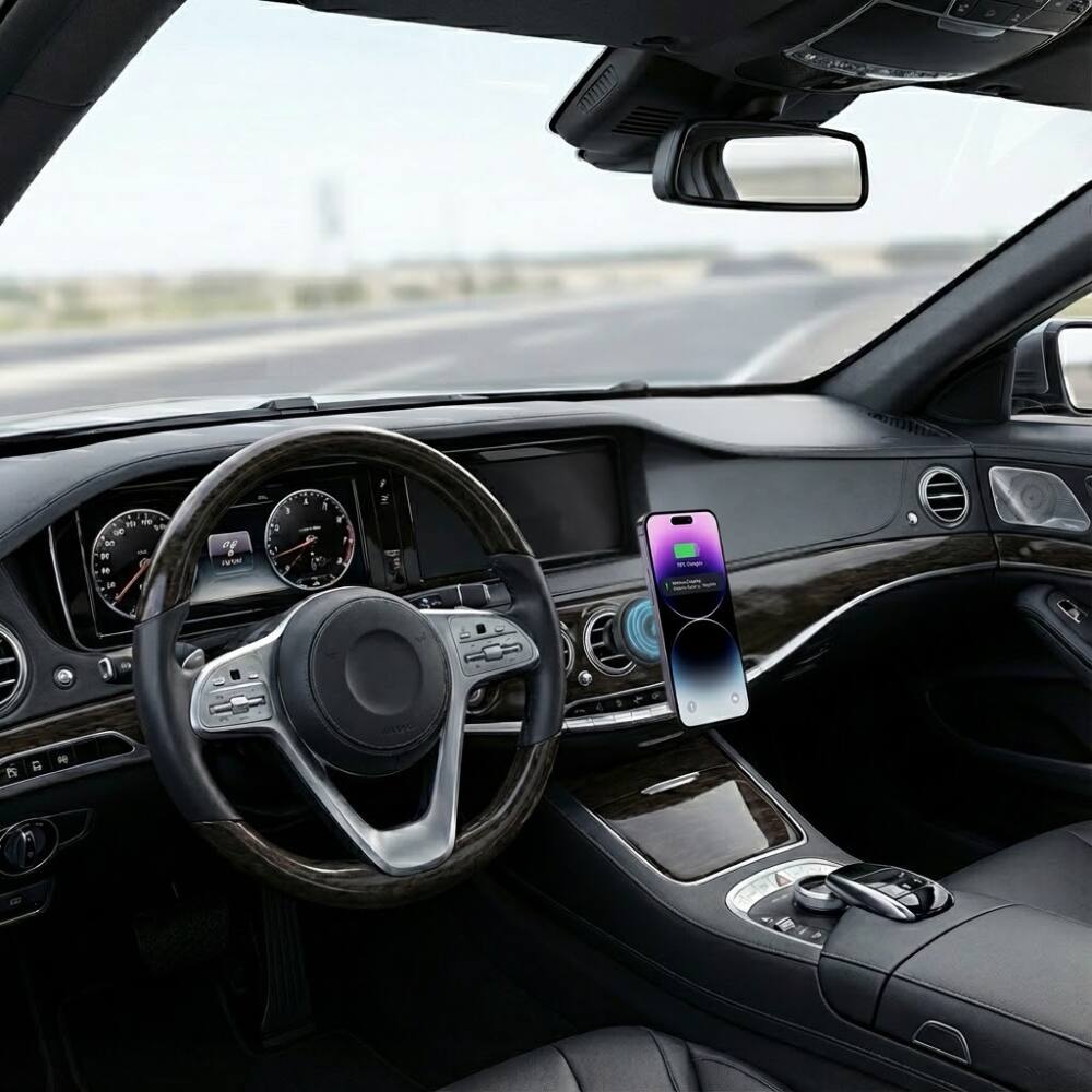 Alt View 1. Esoulk - 25W Qi 2.2 Cooling Magnetic Wireless Car Charger For Car Air Vent Compatible with iPhone 17 Pro Max - Black.