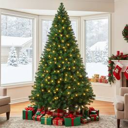 Sweet - 7.5ft Prelit Premium Artificial Classic Spruce Christmas Tree with Pre-lit Warm White Lights and Foldable Stand - Green