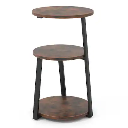 Front. SlickBlue - 3-Tier Round Side Table with Metal Frame, Modern Accent Table for Living Room - Rustic Brown, Black.