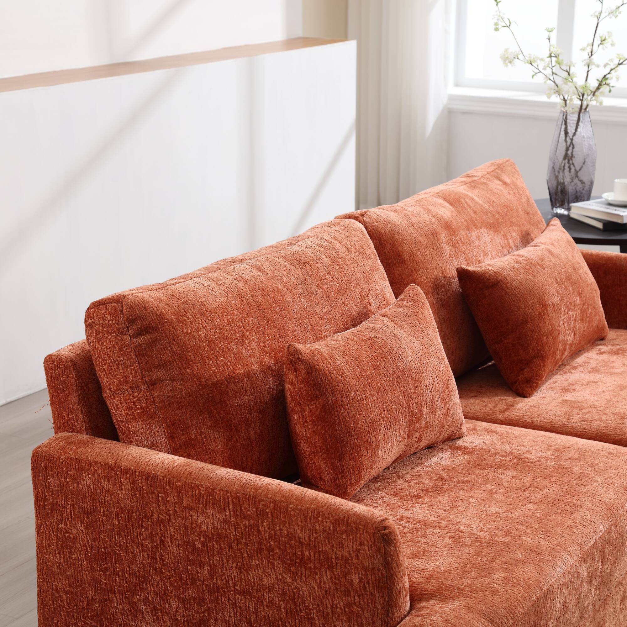 Alt View 5. GOODSILO - Modern Upholstered Loveseat Sofa with Chenille Fabric and Solid Wood Frame for Living Room and Bedroom - Dark Orange.