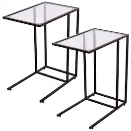Costway - 2PCS Coffee Tray Side Sofa End Table Ottoman Couch Stand TV Lap W/Glass Top - Black