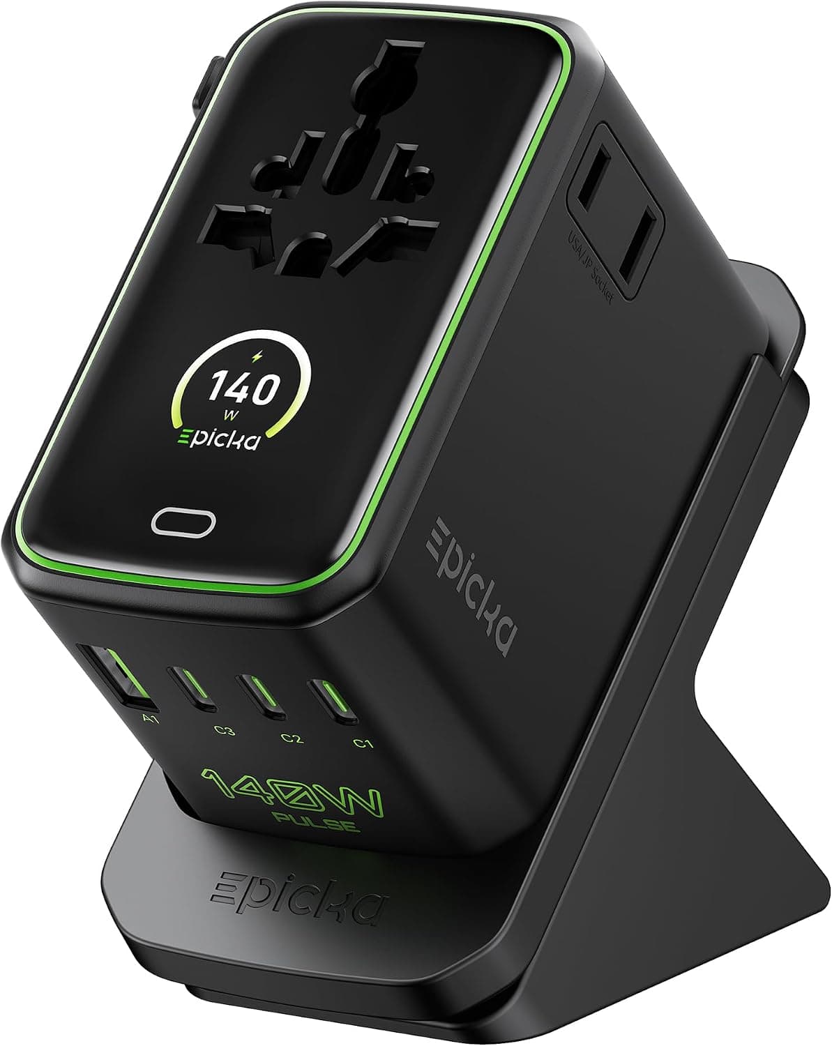 Epicka - Pulse Duo 140W GoStand Universal Travel Adapter with Desktop Stand & Smart Display, International Power Adapter - Black price history on PriceWatchPro