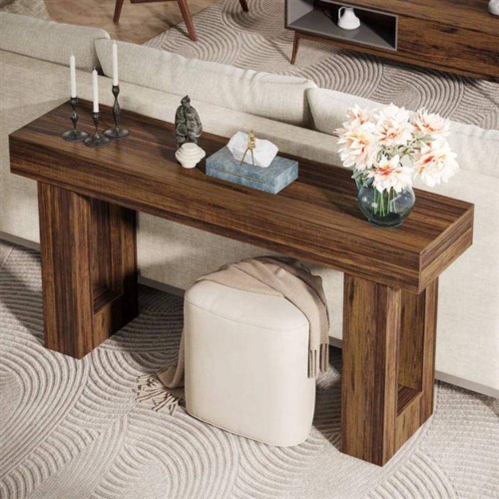Left. Hivvago - Modern Farmhouse 63-inch Long Narrow Console Sofa Table in Brown Wood Finish - Brown.