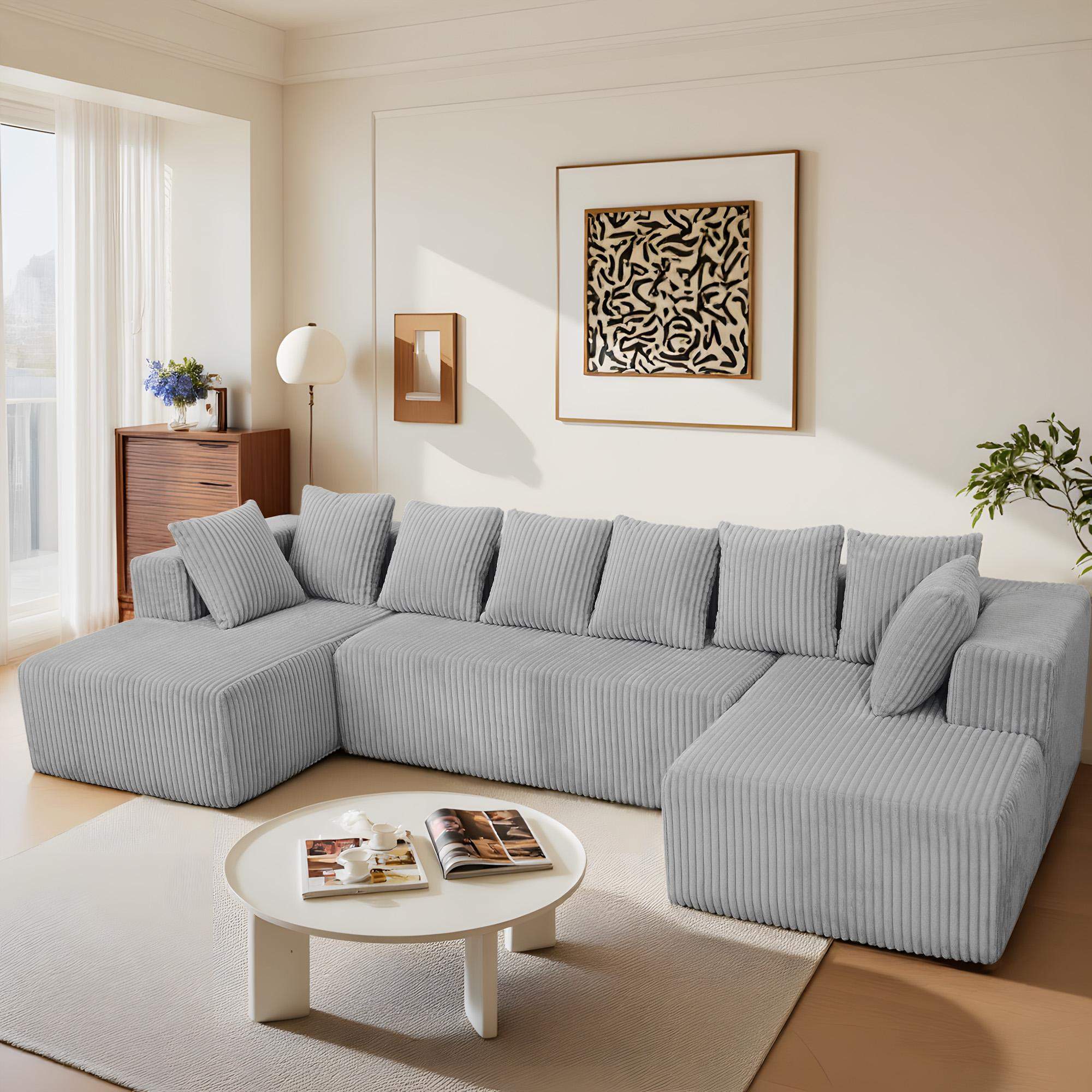 Roomtec 130 inch Boneless Couch Cloud Couch Sectional Corduroy Sofa for ...