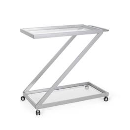 Spaco - Modern Bar Cart, Z-Shape Frame, Tempered Glass Shelves, Locking Casters, Iron Base, Mobile Serving Cart, for Home - Silver