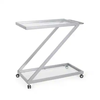 Front. Spaco - Spaco Modern Bar Cart, Z-Shape Frame, Tempered Glass Shelves, Locking Casters, Iron Base, Mobile Serving Cart, for Home - Silver.