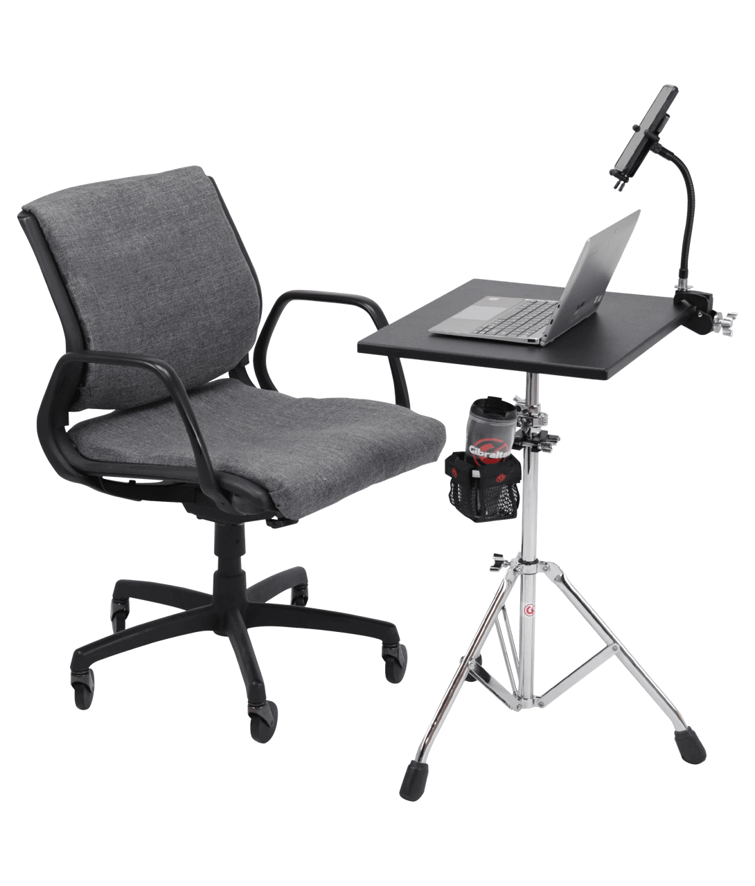 Alt View 2. Gibraltar Hardware - Workstation Elliptical Leg Base 2-tier Stand with 15 x 18 Mounted Table, Adjustable and Portable.