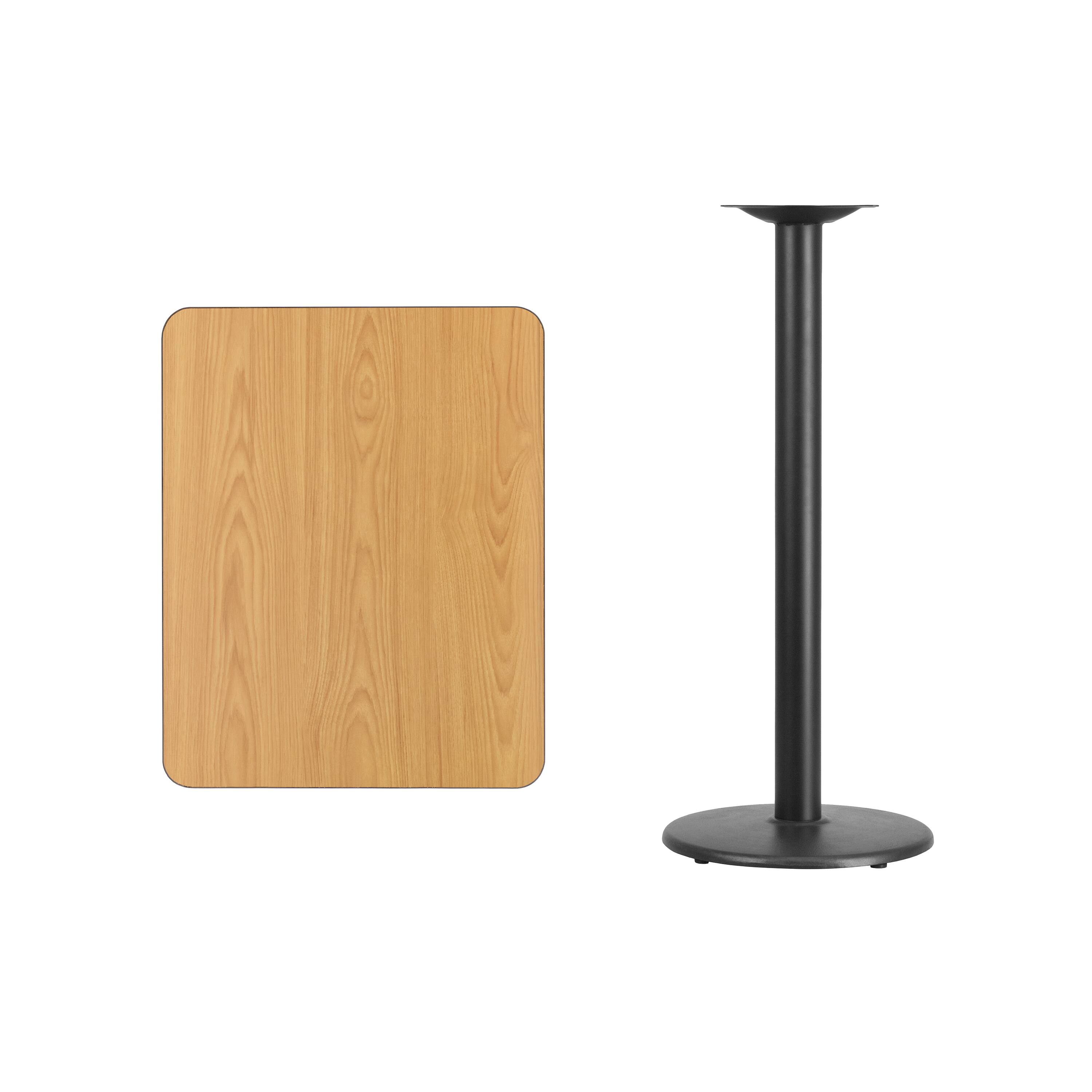 Alt View 2. Emma + Oliver - 24"x30" Rectangular Laminate Bar Table with 18" Round Base - Natural.