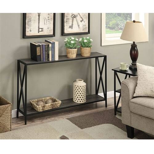 Angle. SlickBlue - Entryway Console Table with Weathered Wood Top and Metal Frame - Grey.