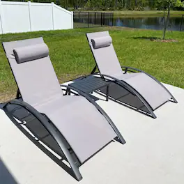 PURPLE LEAF - 3-Pieces Aluminum Outdoor Chaise Lounge Patio Lounge Chair with Side Table - Light Gray