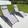 PURPLE LEAF - 3-Pieces Aluminum Outdoor Chaise Lounge Patio Lounge Chair with Side Table - Light Gray