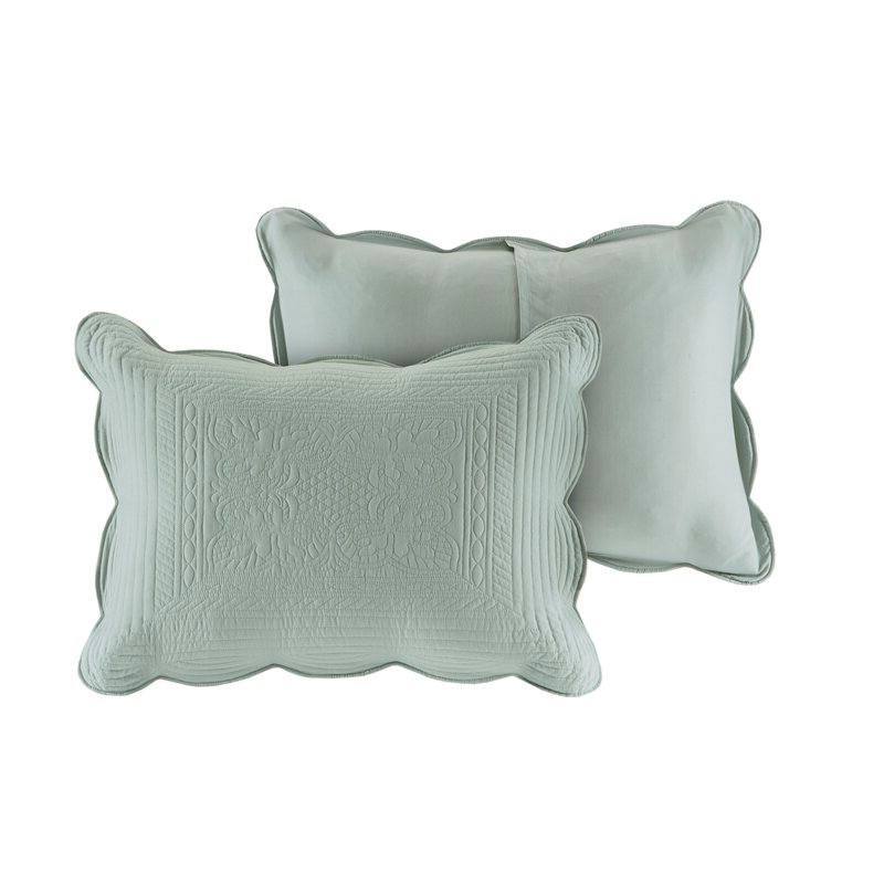 Left. Hivvago - King Size 3 Piece Reversible Scalloped Edges Microfiber Quilt Set in Seafoam - Seafoam.