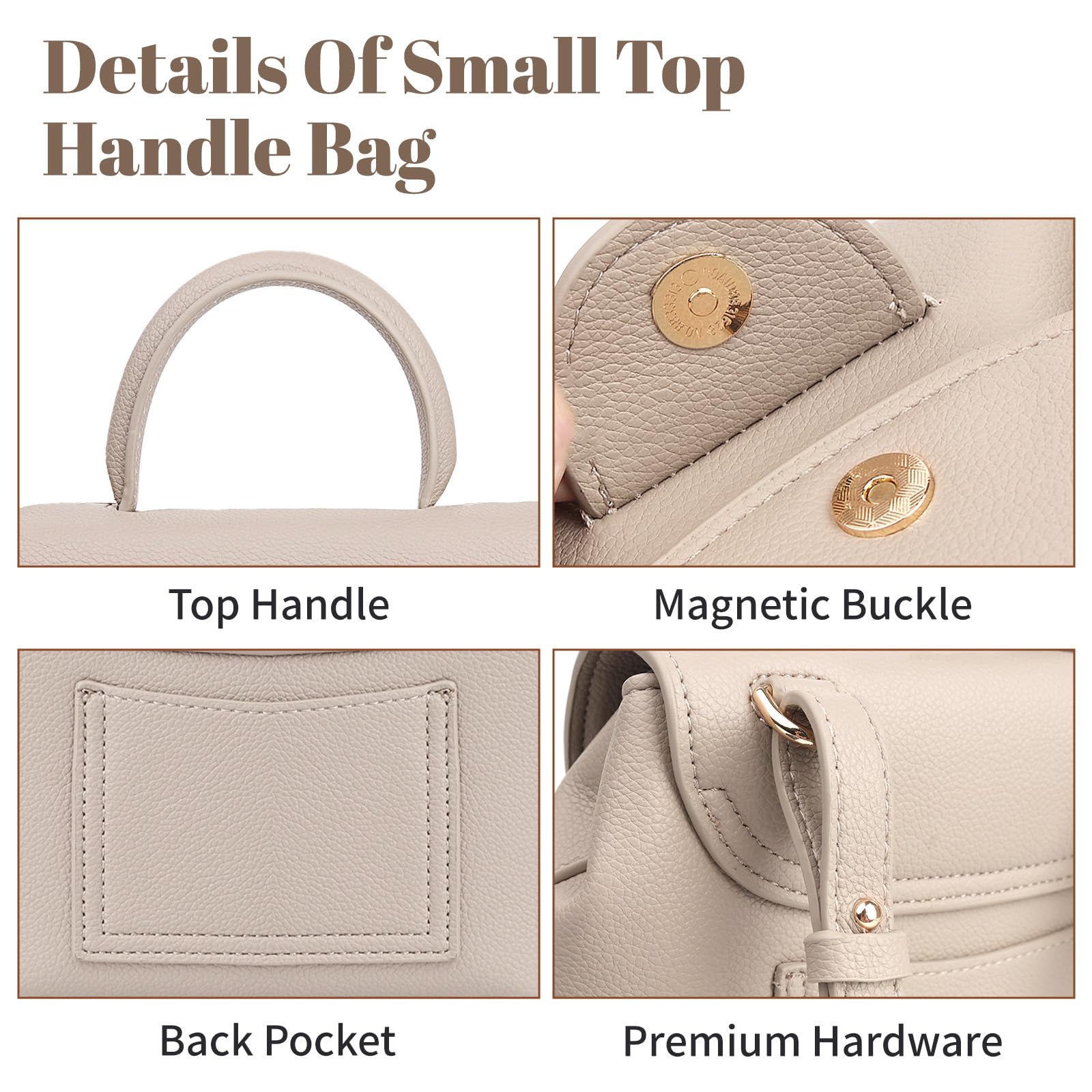 Details Of Small Top Handle Bag

- Top Handle
- Magnetic Buckle
- Back Pocket
- Premium Hardware