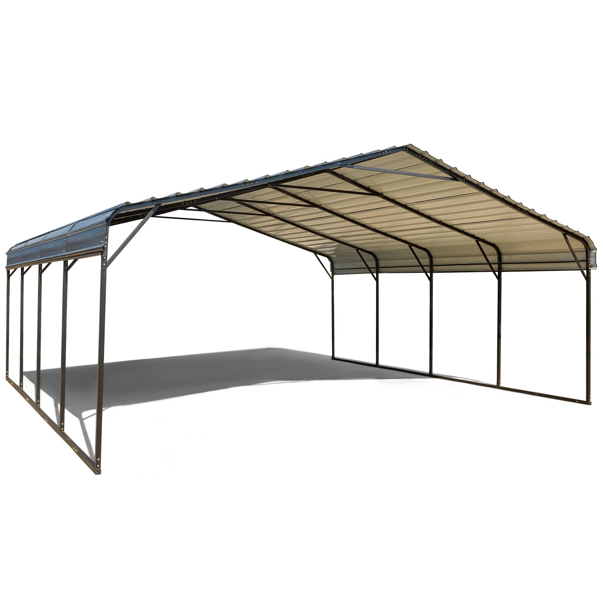 Alt View 4. U-HOMY - Outdoor Carport – Galvanized Steel Roof, Heavy-Duty All-Weather Shelter for Cars, Boats, Tractors & Equipment - 12'x 20'.