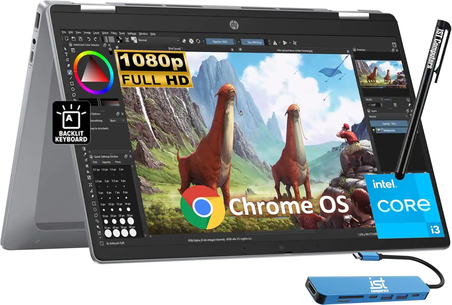 HP - 14" 2-in-1 FHD Touchscreen Chromebook Plus Laptop - Google AI - Core i3 - 8GB RAM - 256GB UFS - Backlit KB - Chrome OS - Silver