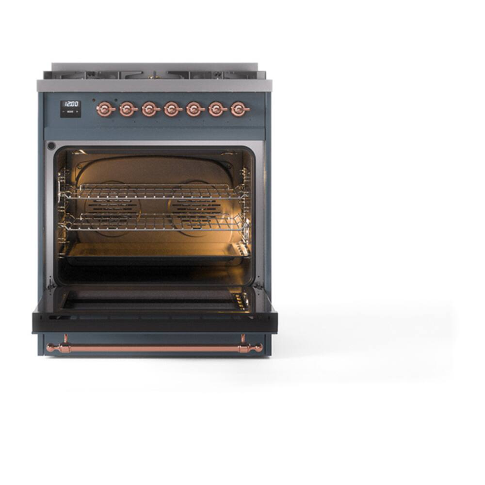 Alt View 4. ILVE - ILVE Nostalgie II Series 30 in. Dual Fuel Range with 5 Sealed Burners (Liquid Propane, Copper Trim) - Blue Grey.