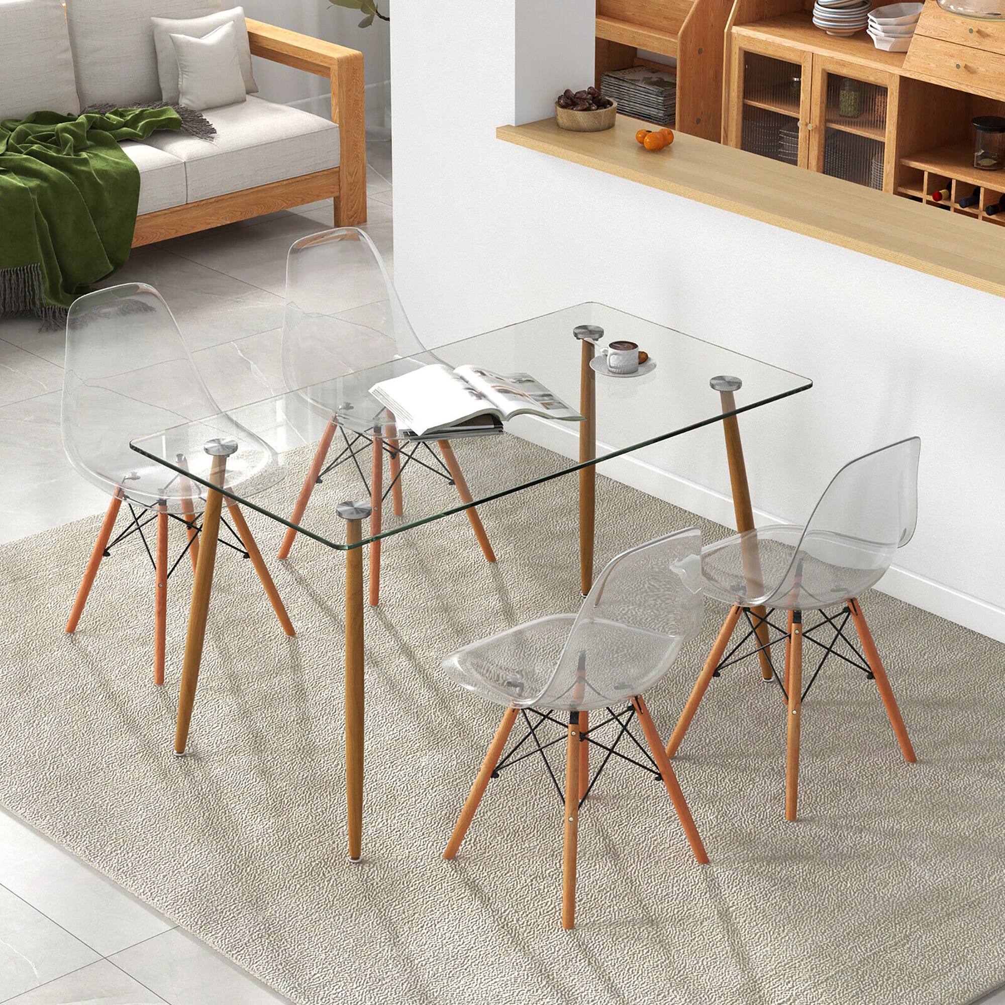 Alt View 2. Gymax - Gymax Modern 5-Piece Dining Table Set w/ Rectangle Glass Table & 4 Transparent Chairs - Clear + Natural.