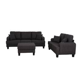 Boyel Living - 84.64 in. Wide Straight Arm 3-Seat Fabric Sectional Sofa with Ottoman, USB Port and Cup Holder - Gray