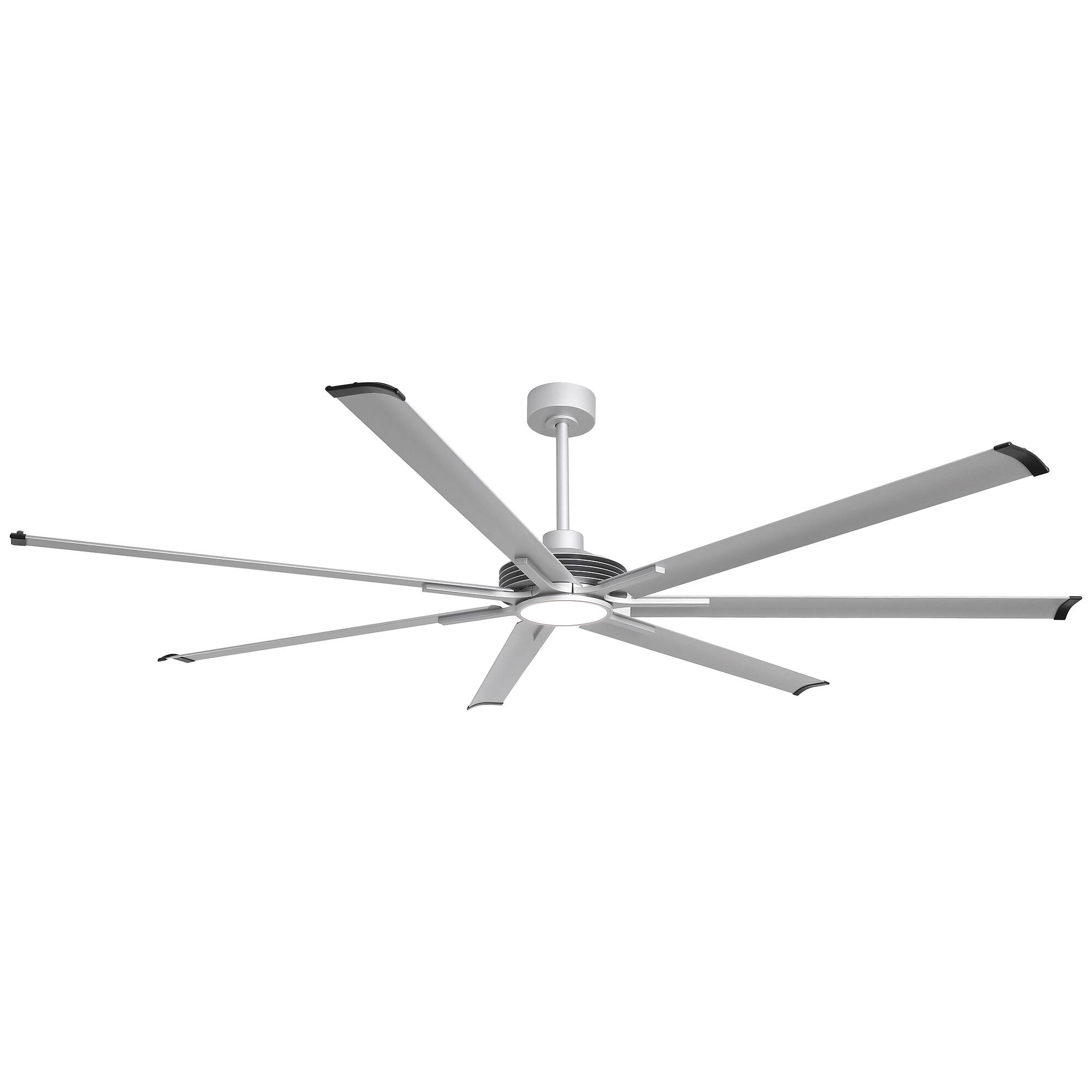 Alt View 2. Parrot Uncle - 84" Indsutrial Aluminum Extra Large Ceiling Fan with Light, Aluminum Blades and Remote - Silver.