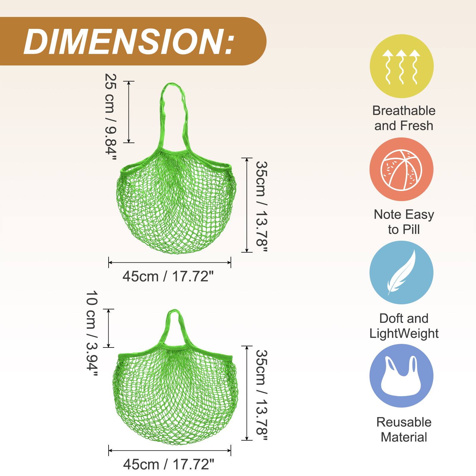 DIMENSION:  
25 cm T / 9.84"  
35 cm / 13.78"  
45 cm / 17.72"  
10 cm I / 3.94"  
35 cm / 13.78"  
45 cm / 17.72"  

Breathable and Fresh  
Note Easy to Pill  
Doff and LightWeight  
Reusable Material