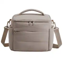 Bagsmart - Quilted Insulated Lunch Bag for Women Sloped-Lid 10L Thermal Tote with Crossbody Strap for Work and Picnic - Camel