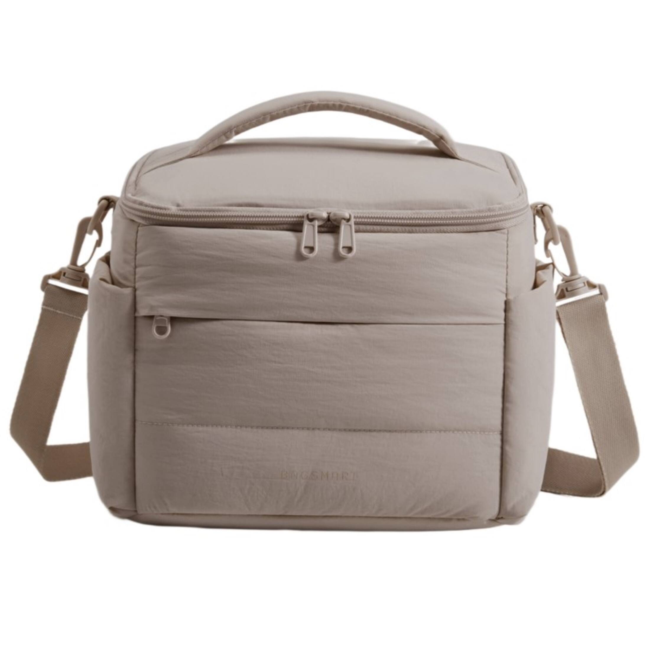 Front. Bagsmart - Quilted Insulated Lunch Bag for Women Sloped-Lid 10L Thermal Tote with Crossbody Strap for Work and Picnic - Camel.