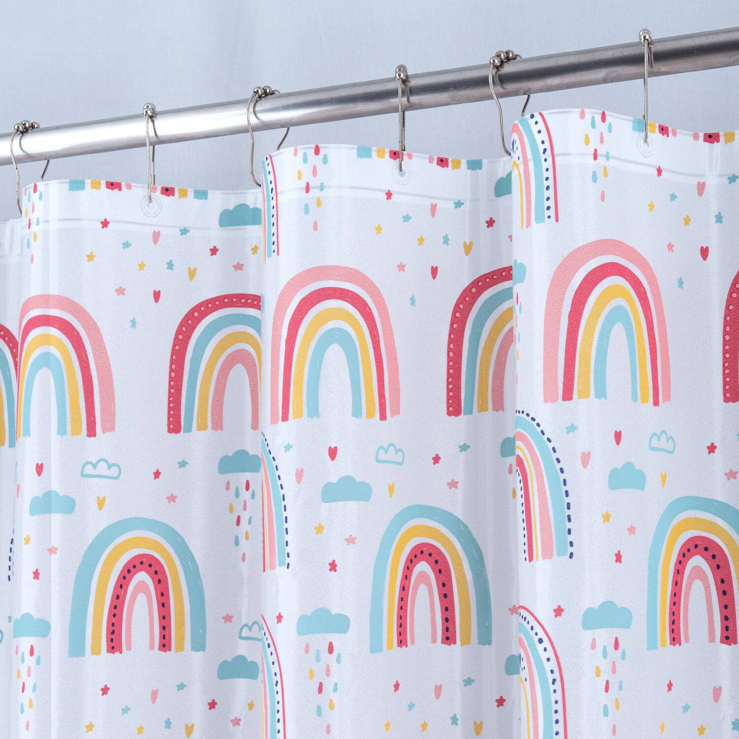 Left. RT Designers Collection - RT Designers Collection 90GSM Peva Glit Printed Rainbow Shower Curtain 70" x 72" Muticolor - Multicolor.