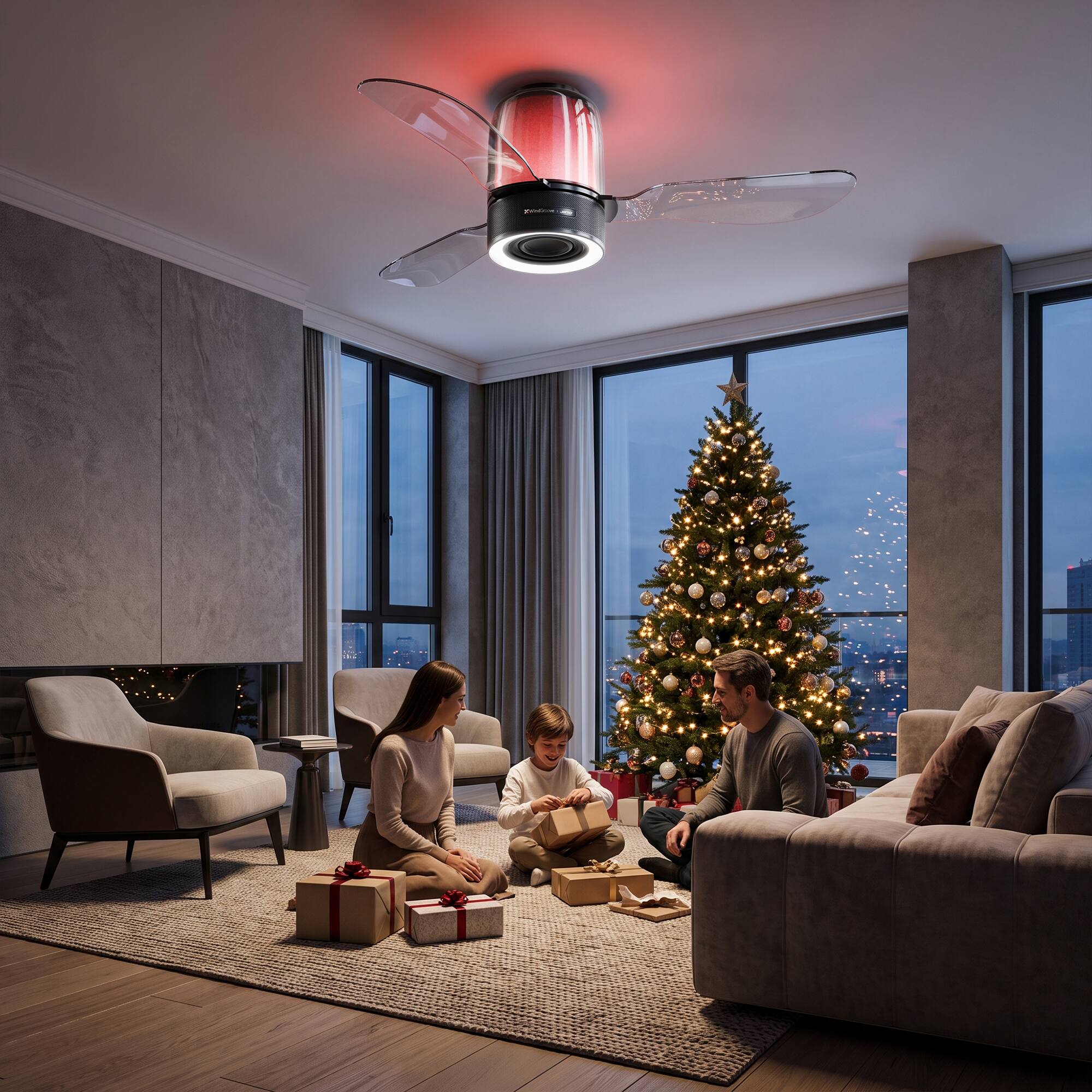 Alt View 7. WindGroove - AirFi One 48" Hi-Fi Home Audio Dynamic RGB Smart LED Ceiling Fan Speaker with Light and Remote/ App/ Voice Control - Black.